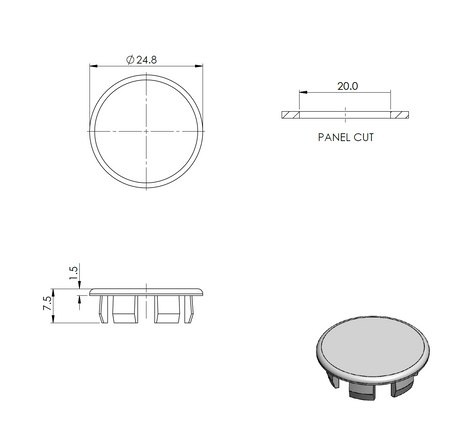 PVC szerelőnyílás takaró alumínium profilhoz, PVC, D20mm