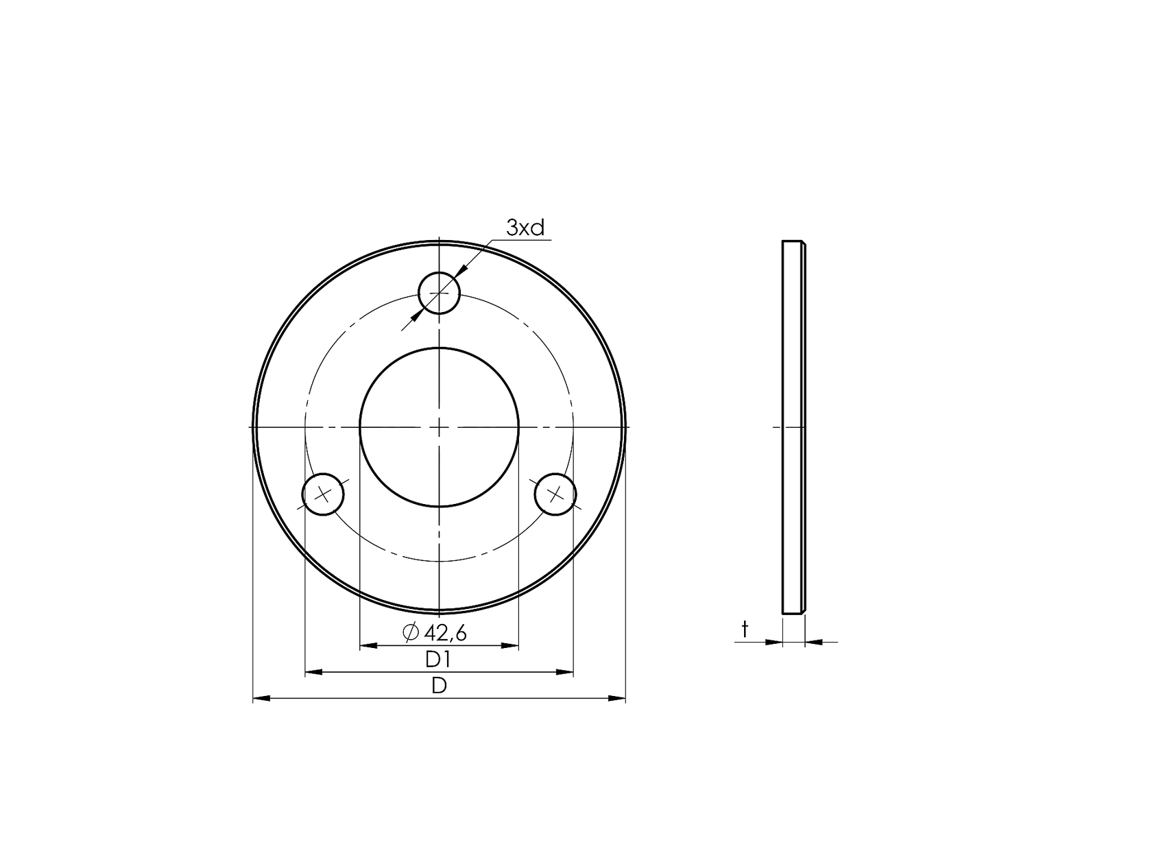 Talp rozetta AISI304, D100/42,4mm, 3xd11, t4 raw