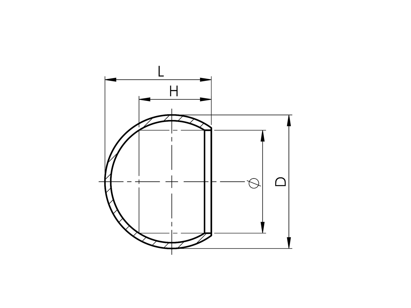 Rozsdamentes gömb véglezáró AISI304, D65,d48,3mm