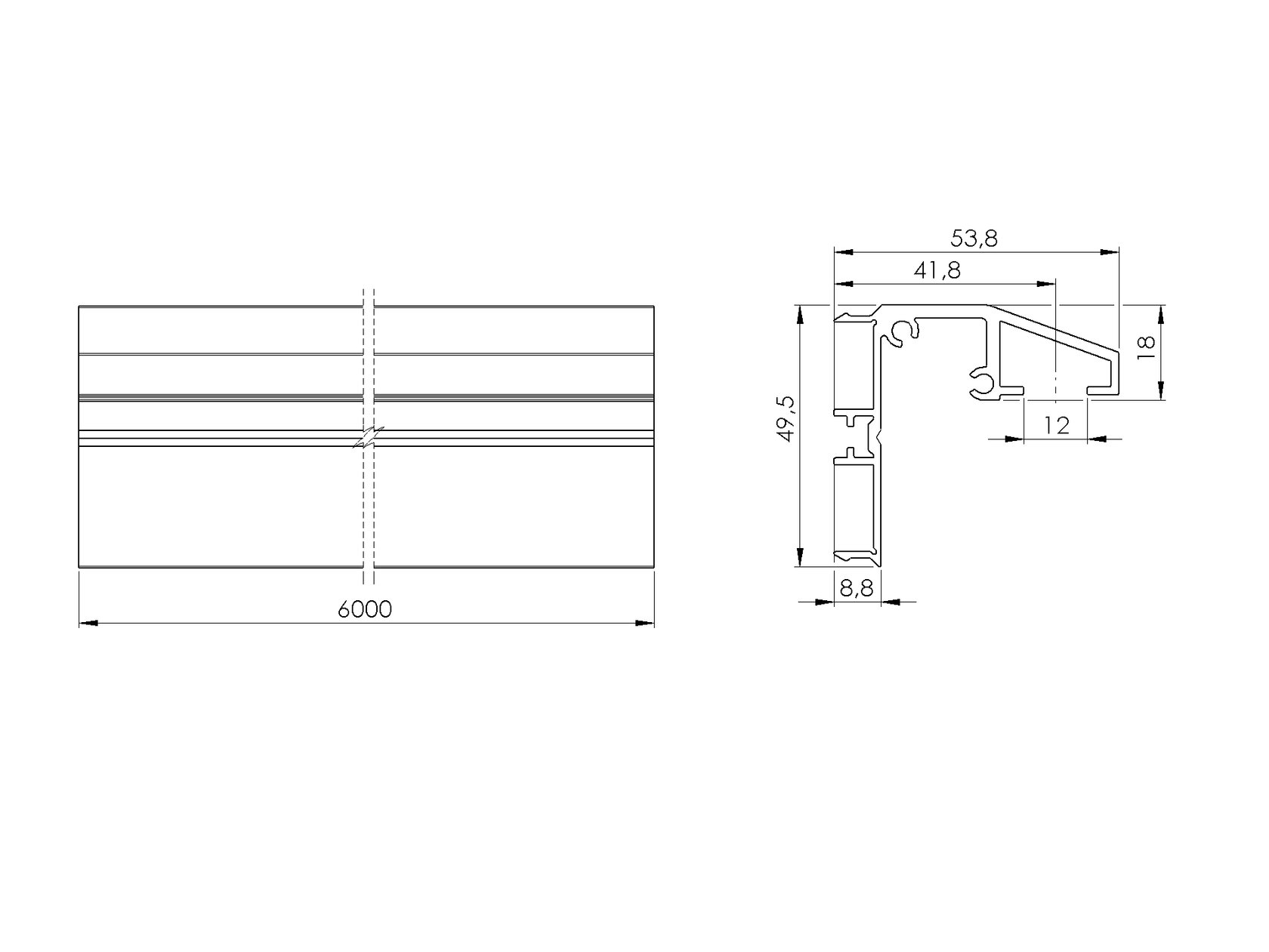 Alsó vezetőprofil tolókapukhoz 6000 mm R7016