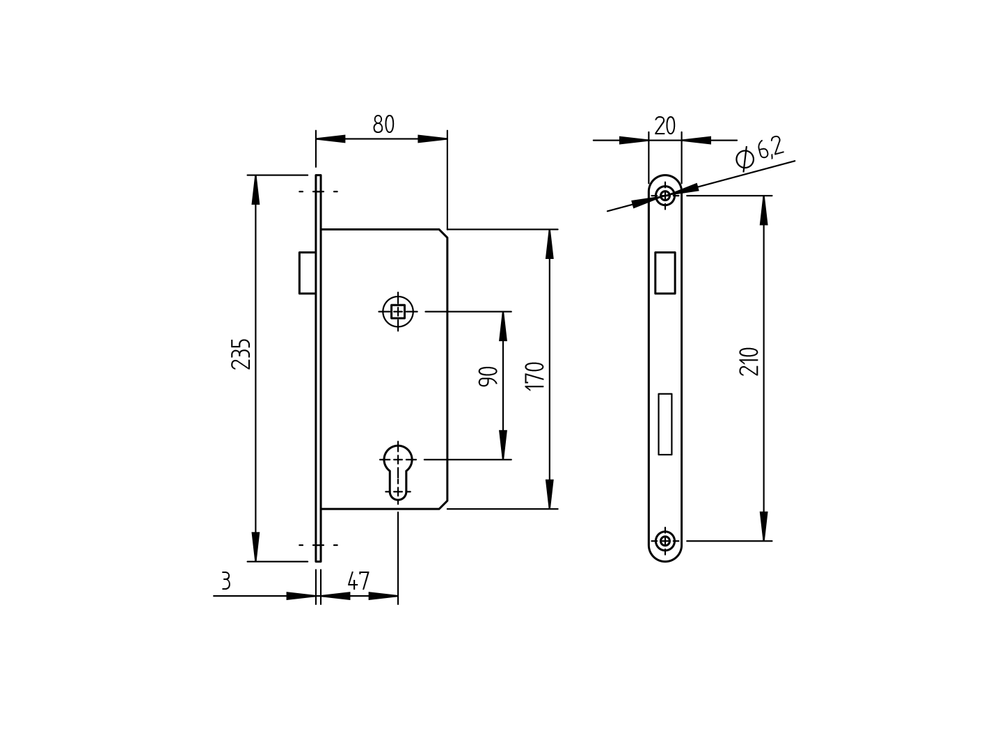 Cilinderes bevésőzár 170x80/90mm