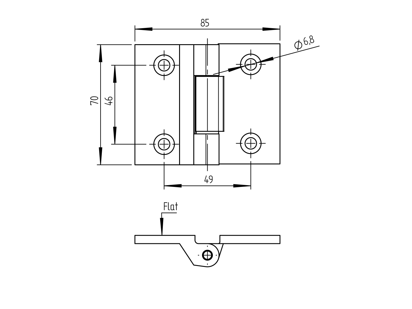 Saválló pánt sík felületre, INOX, AISI 316, L=70mm