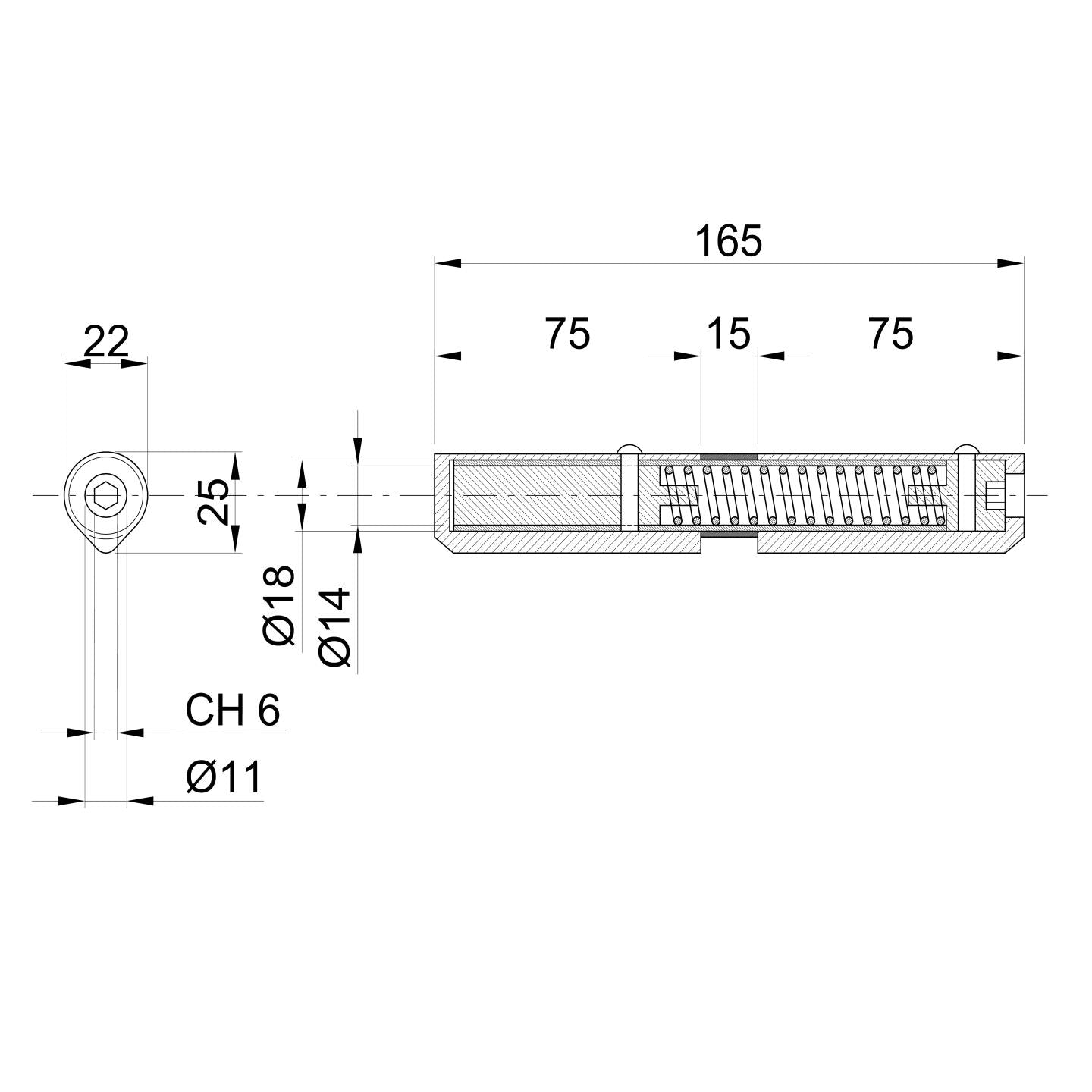 Diópánt D22, INOX, L165mm