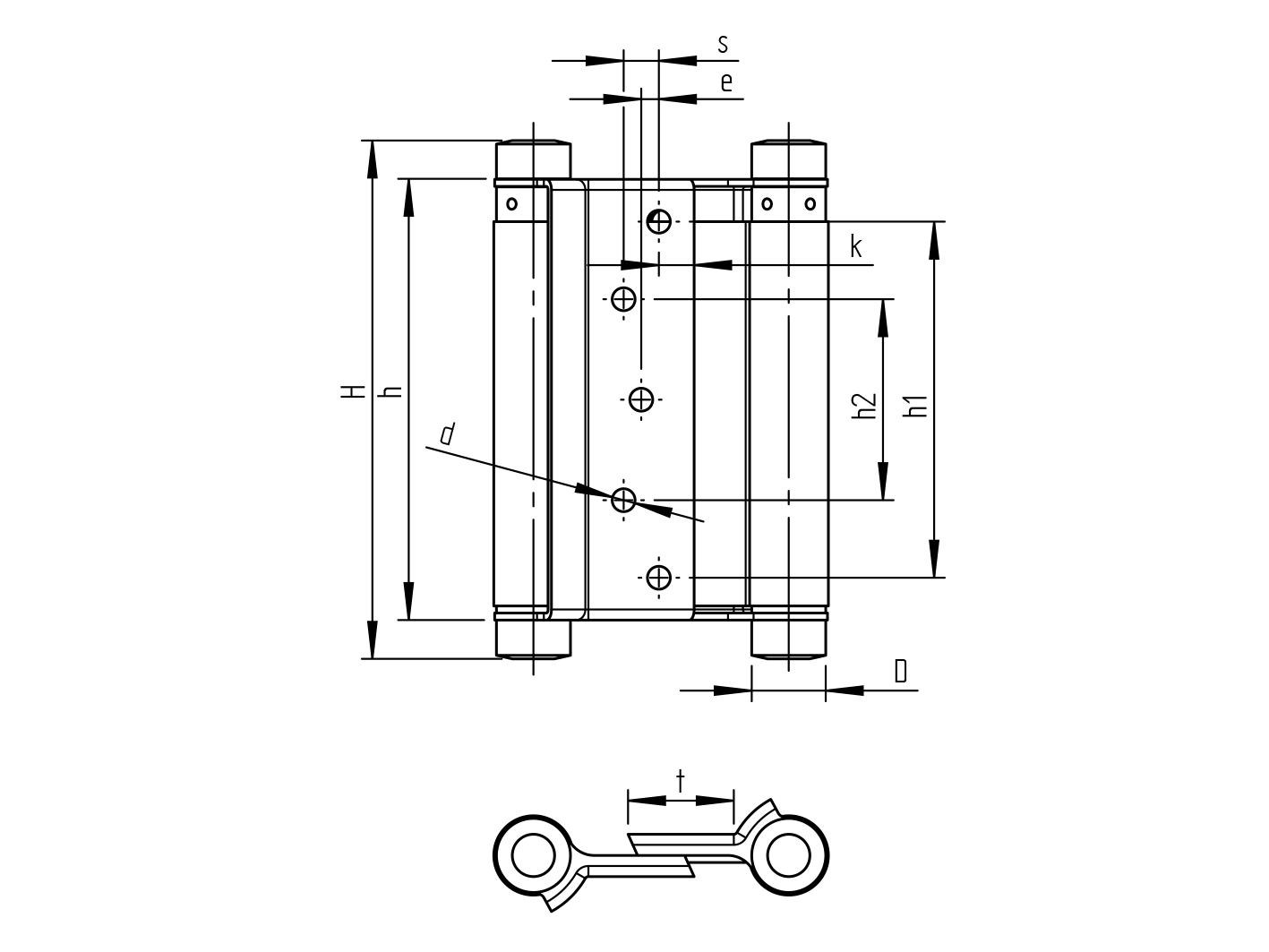 Kétirányba nyílló lengőajtópánt L=125mm INOX