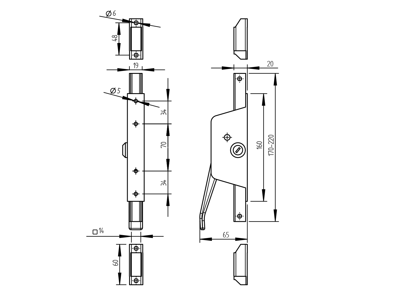 Szárnyaskapu tolózár Zn, L160mm