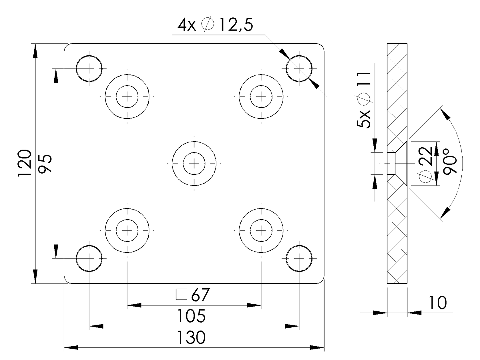 Alumínium rögzítőlemez 80x80 R7016 oszlophoz
