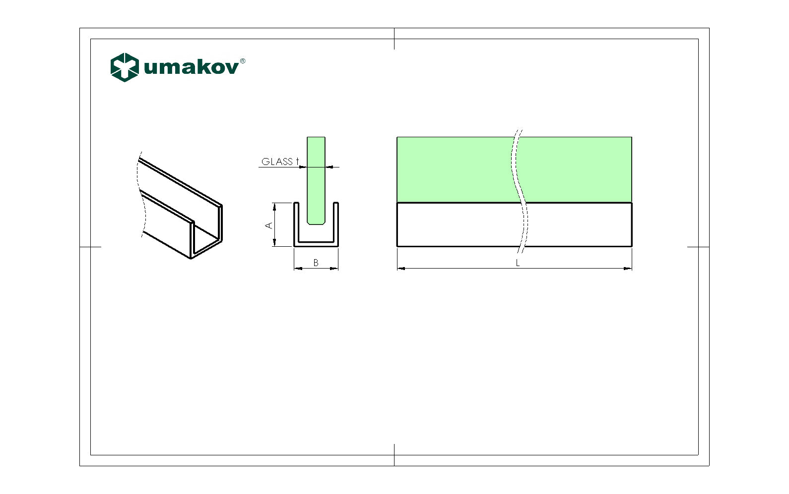 Tükörfény alumín. U profil üvegválaszfalhoz t8mm