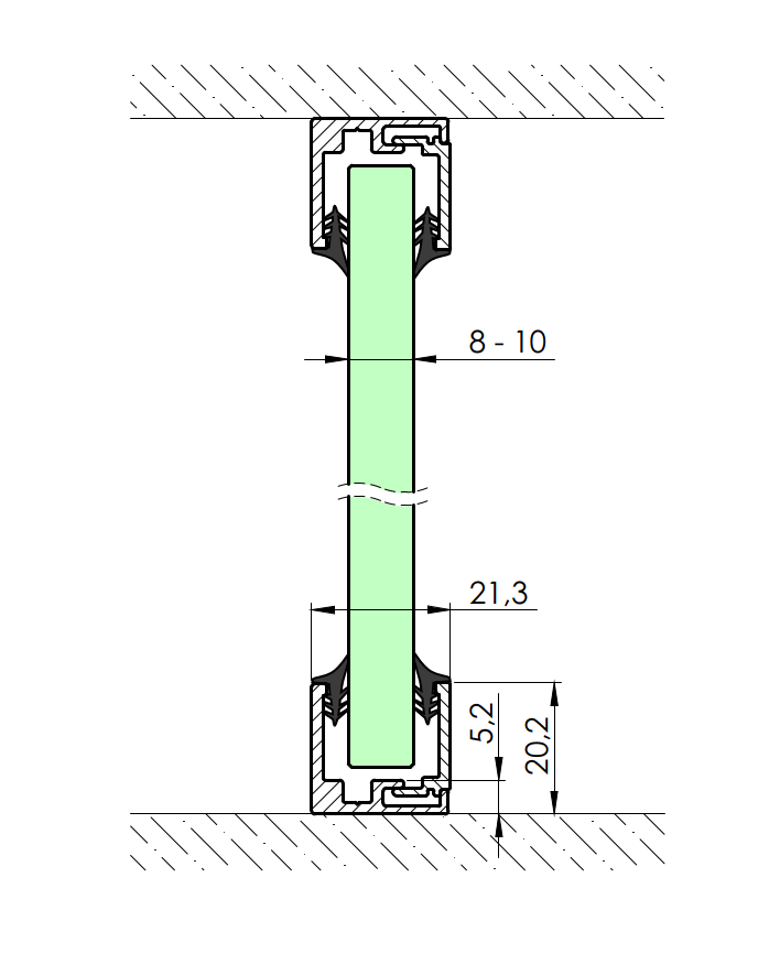 Alumín. U profill üveg válaszfalhoz-20x21mm, L3000