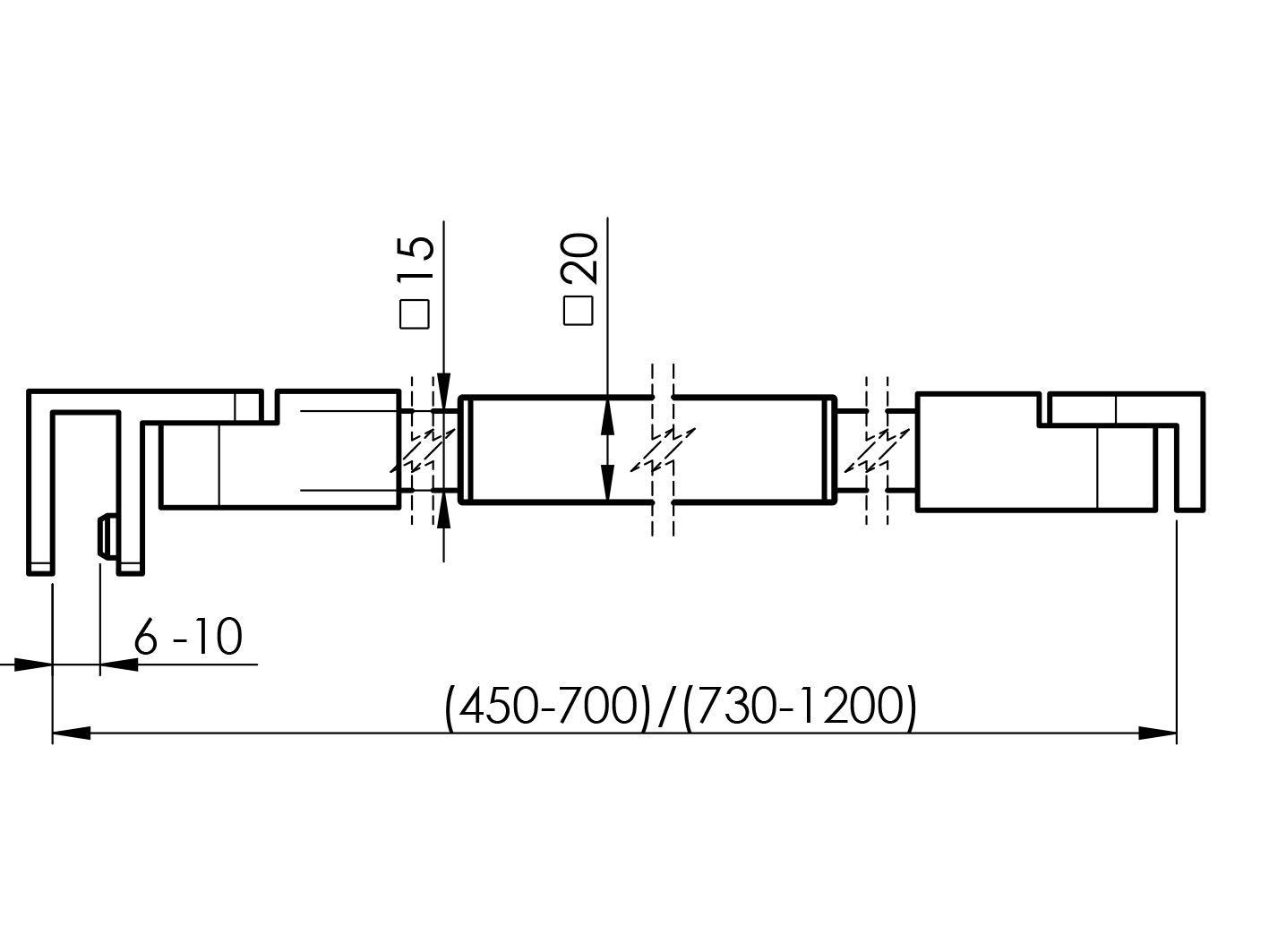 Rozsdamentes stabilizátor üvegfalhoz L=730-1200 20