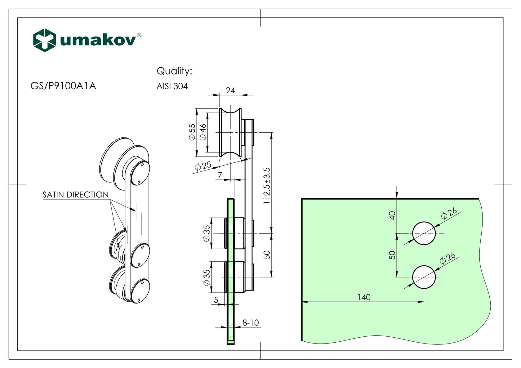 Görgős konzoll függesztett üvegajtóhoz D 25x2mm