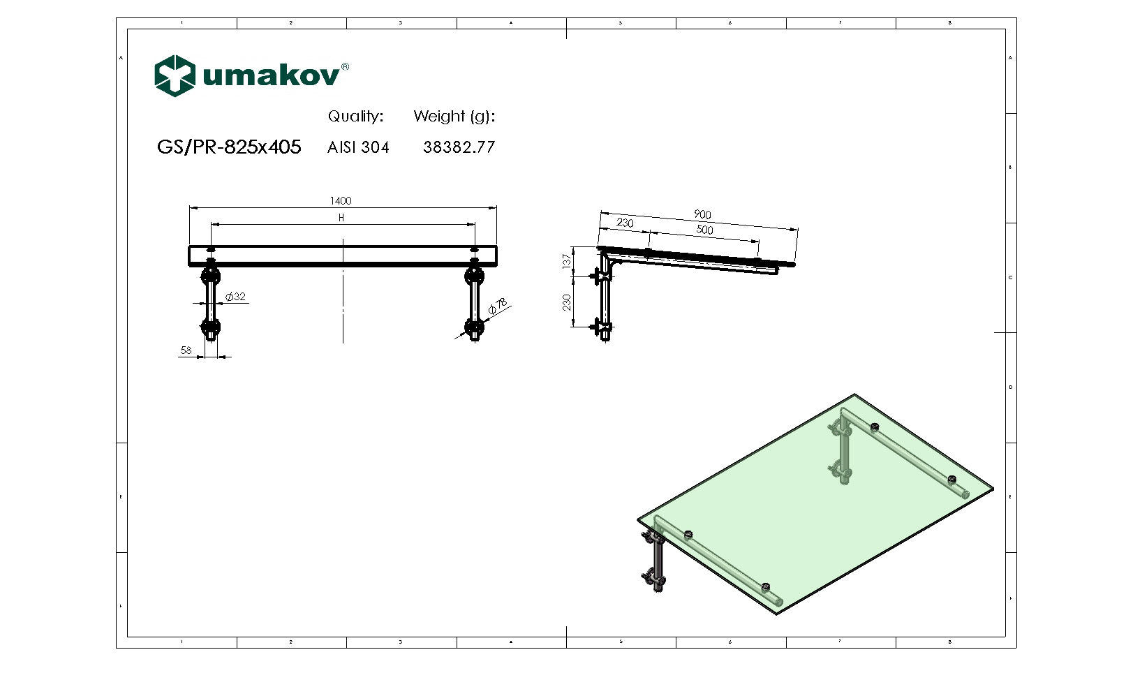 Üveg előtető garnitúra 825x405mm +5°