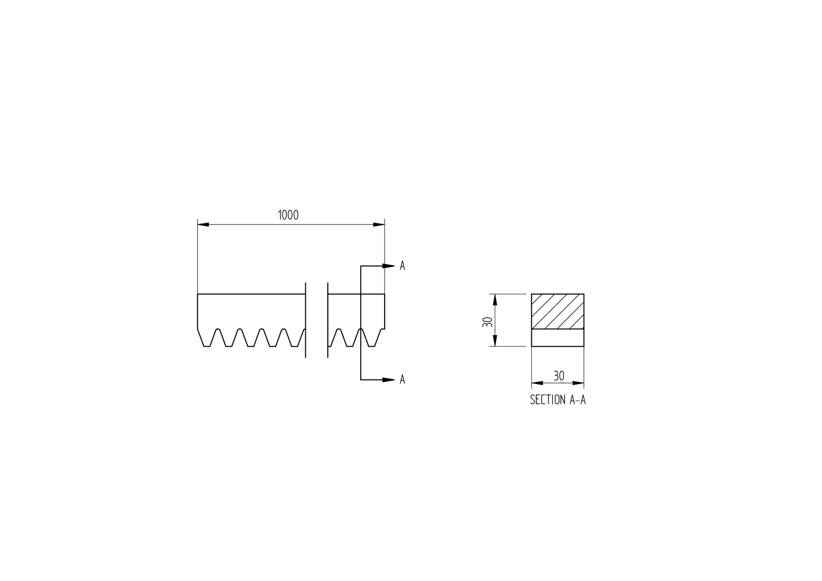Horganyzot acél fogasléc, 30x30mm, L1m, max 5000kg