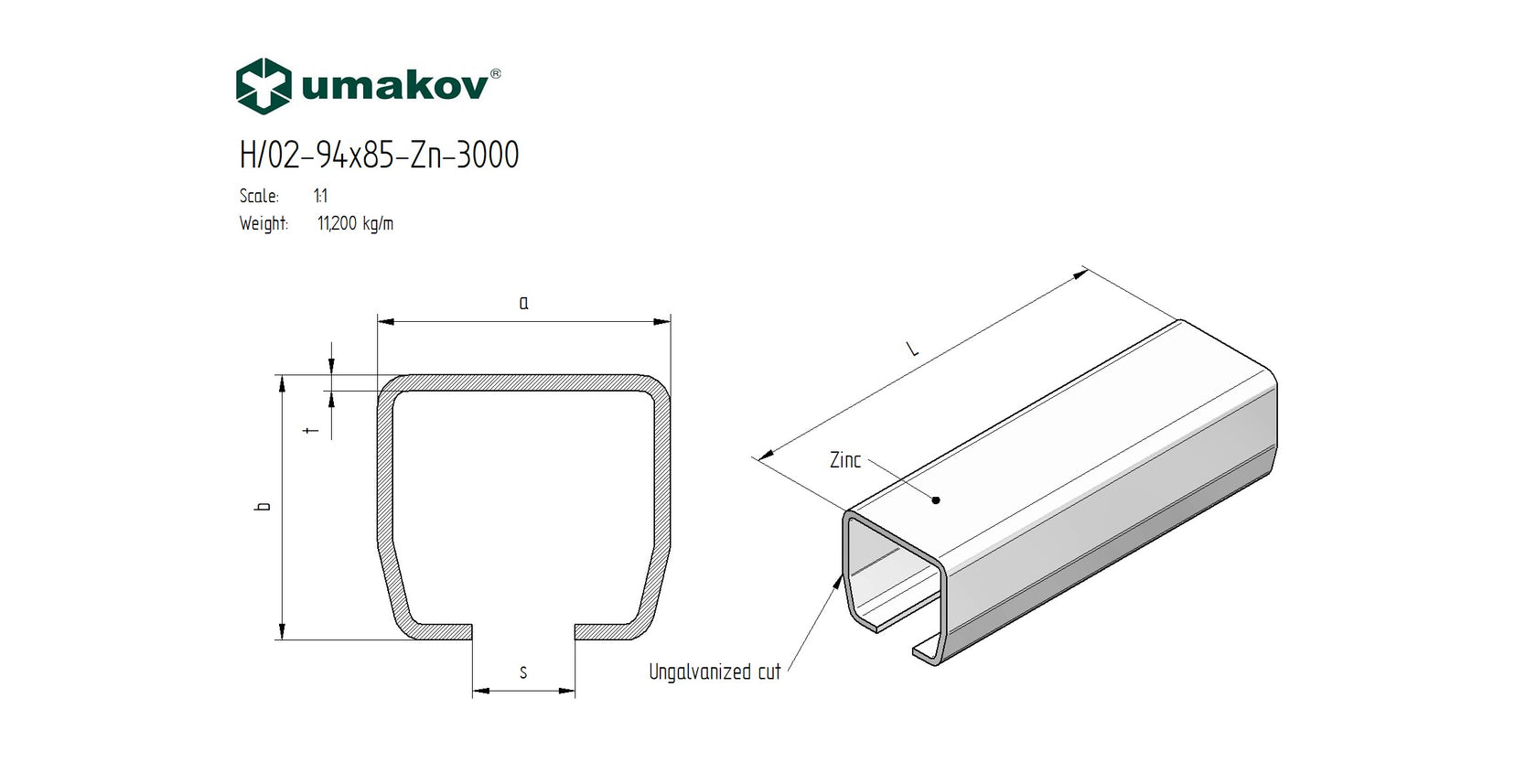 Úszókapu C-profil, horganyzott, 94x85x5 mm, L 3m