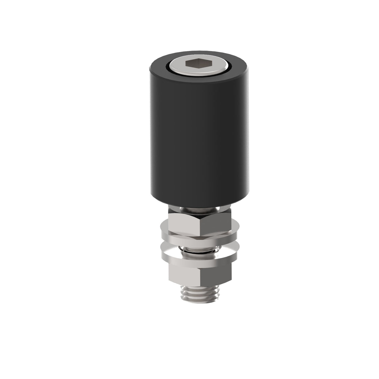 Támasztógörgő, fekete PVC Zn, D30mm, M12