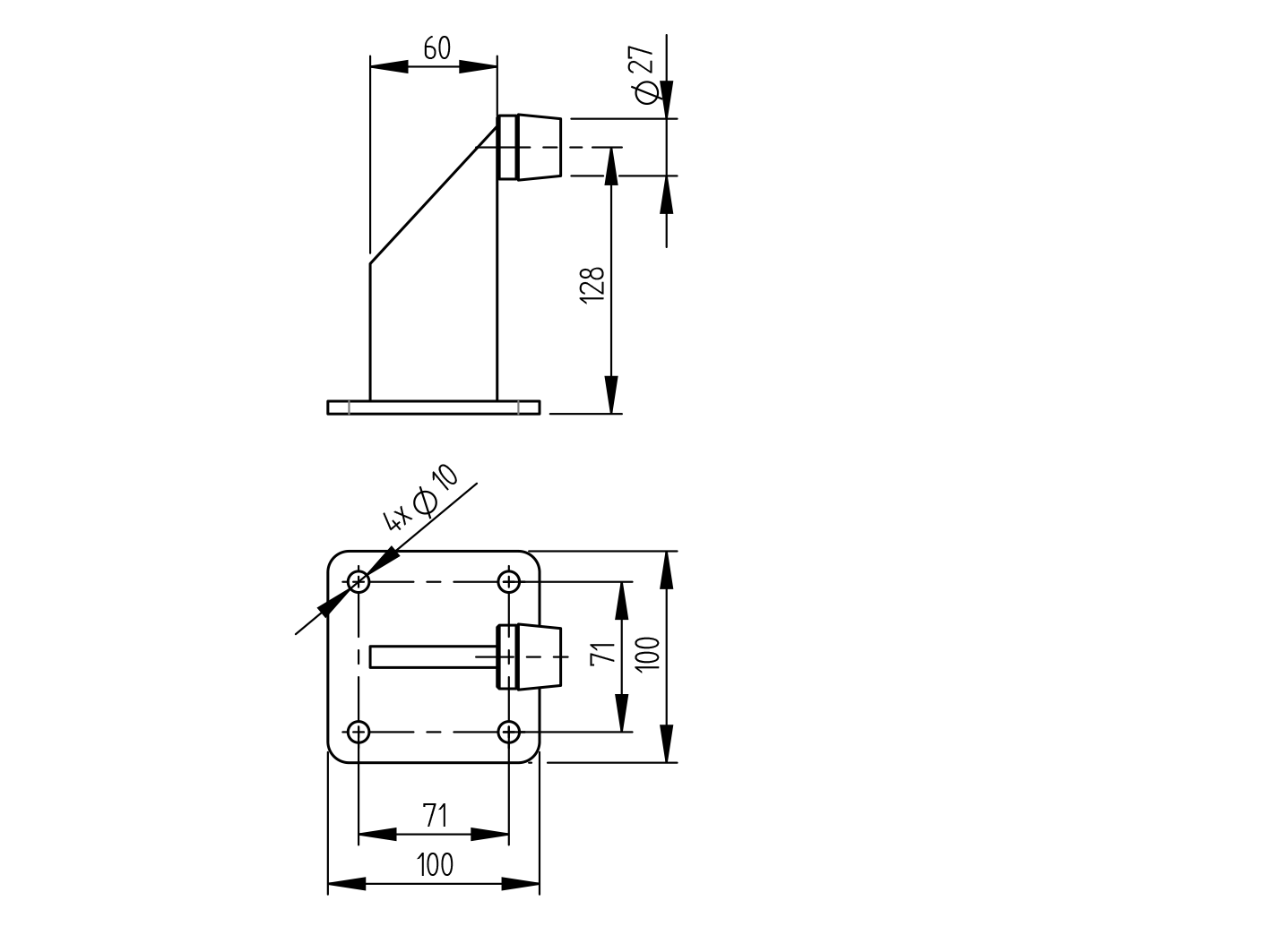 Talpas kapuütköző 60x130mm, INOX