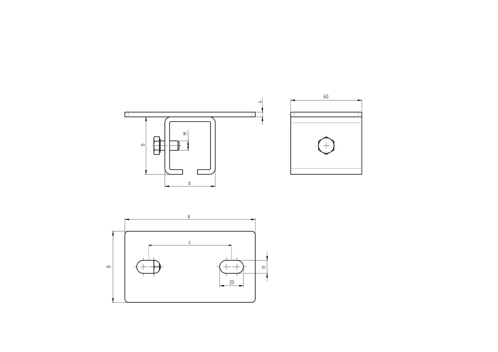 Tartókonzol függősínhez - felső, INOX, H/18-42x54