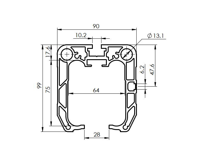 Úszókapu C-profil, alumínium, 90x99 mm, 3m