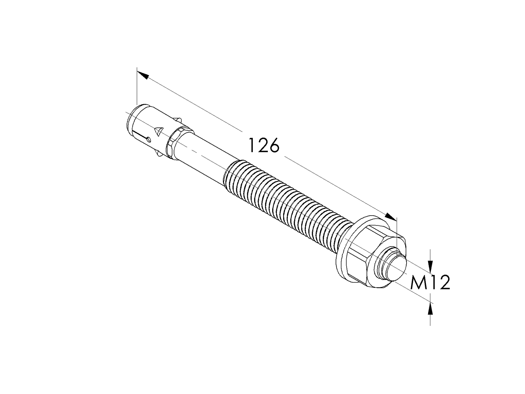 Szénacél Fischer alapcsavar M12, d12, L124