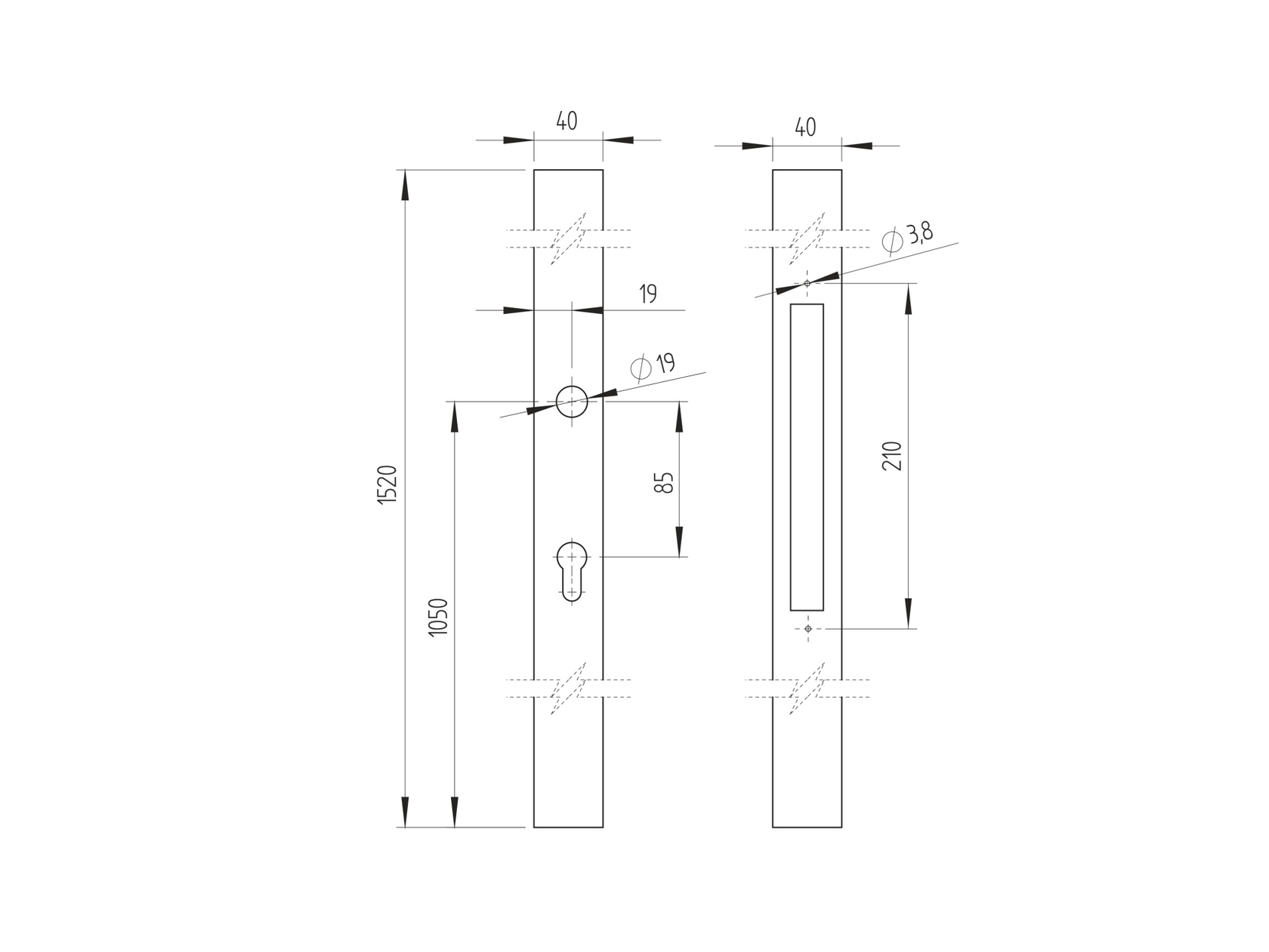 Zárdoboz B8/30-20x85 zárhoz, rozsdamentes, 40x40x1500