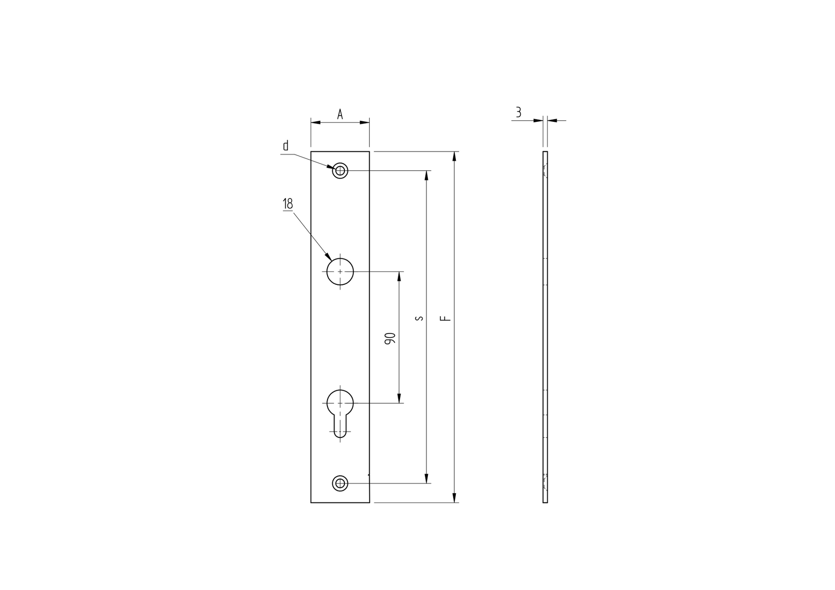 Zárcímke 240x50, t3, D18, 90mm