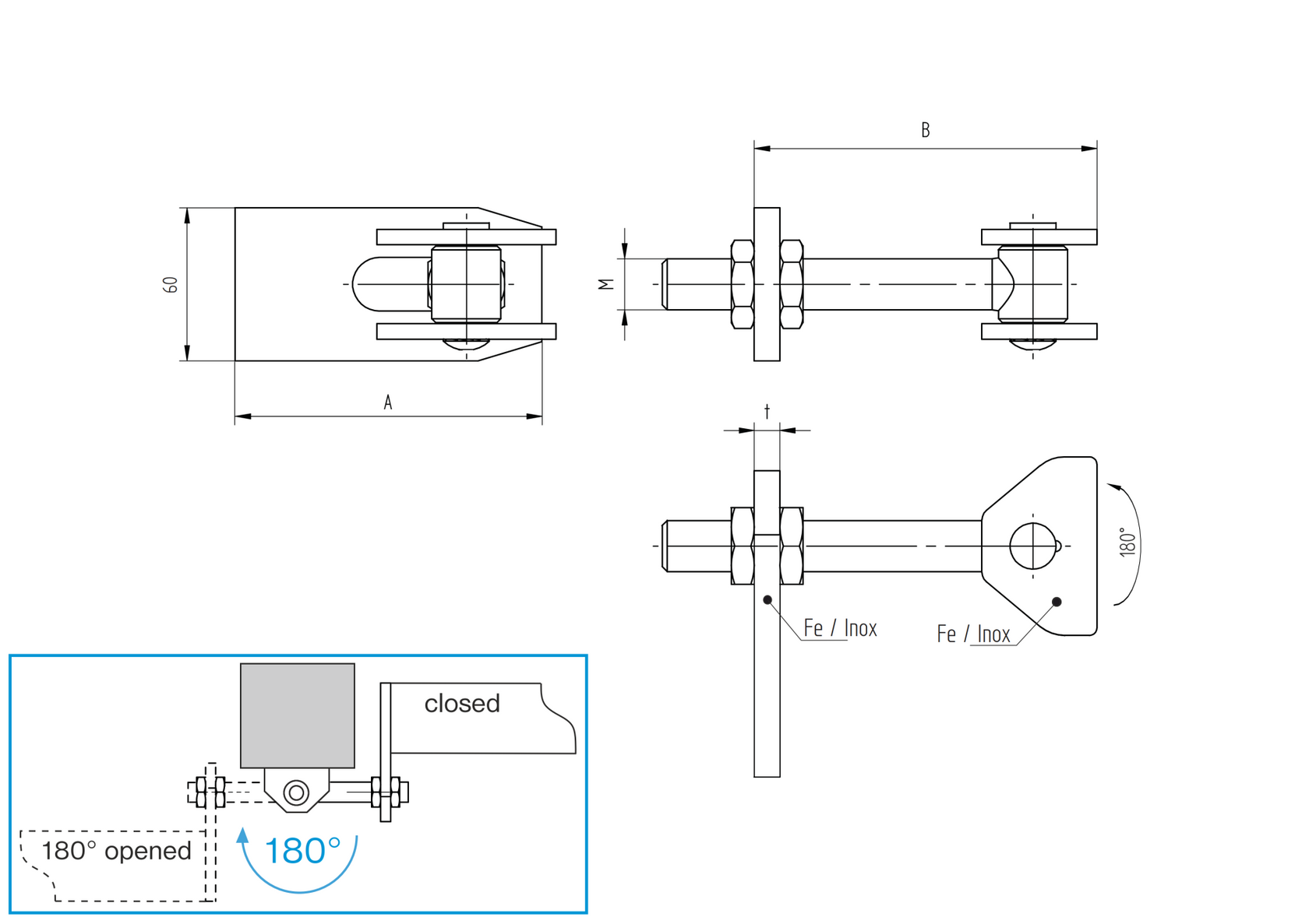 Kapuforgáspont INOX, 180°, M20