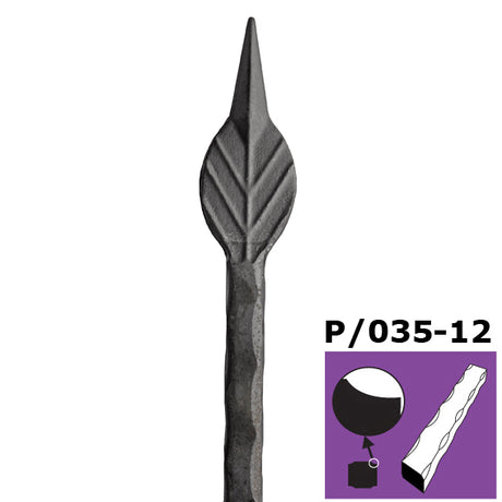 Kovácsolt csúcsdísz h155, b35, n12x12mm