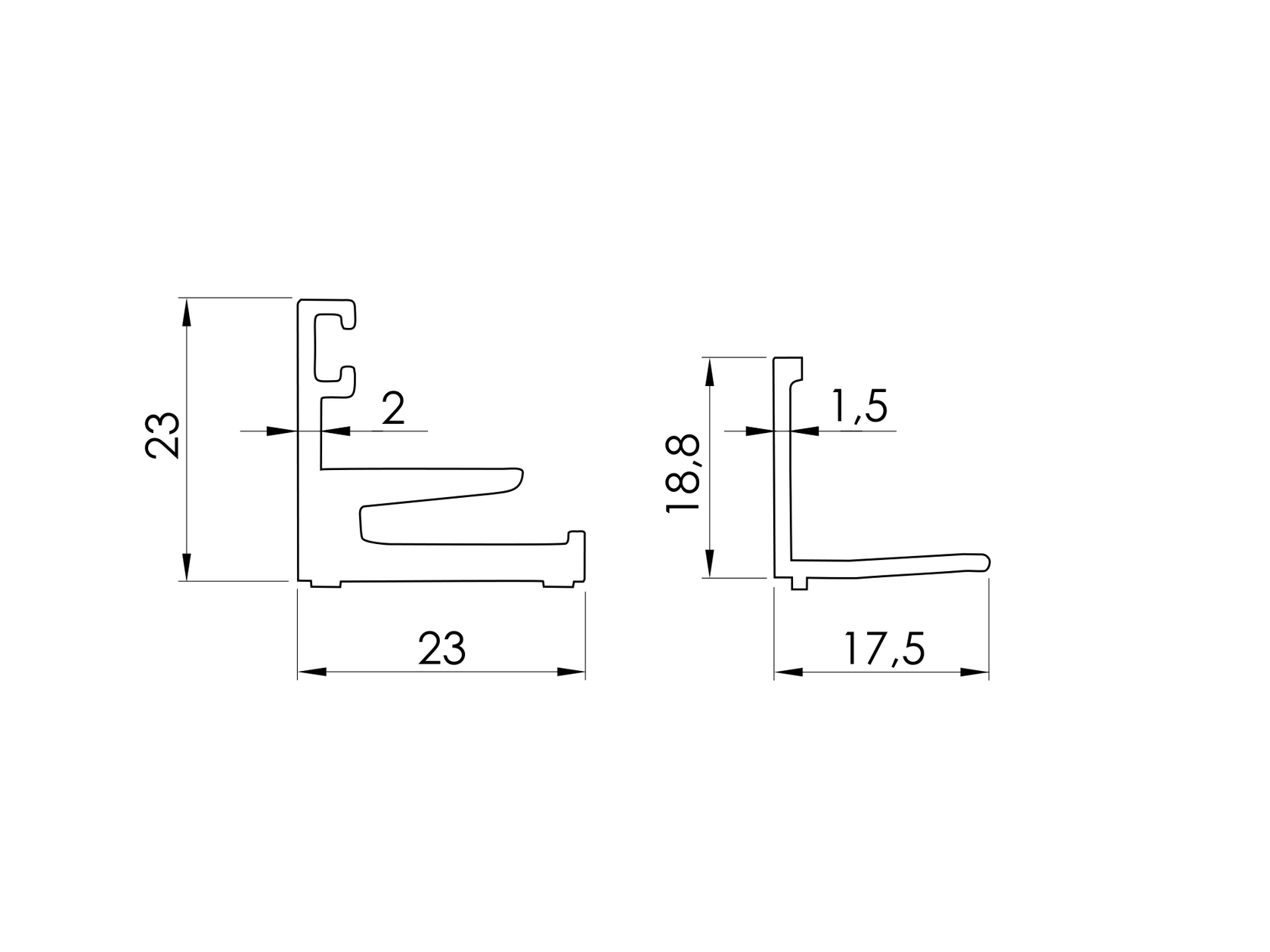 Alumín. U profill üveg válaszfalhoz-23x23mm, L3000