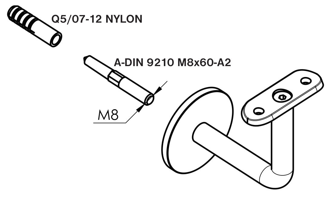 Bükk fogantyú és rozsdamentes acél konzolok, JP40x40mm/L2000mm