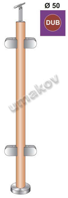 Natúr tölgy talprozetás köroszlop-lépcsőüvegkorlát